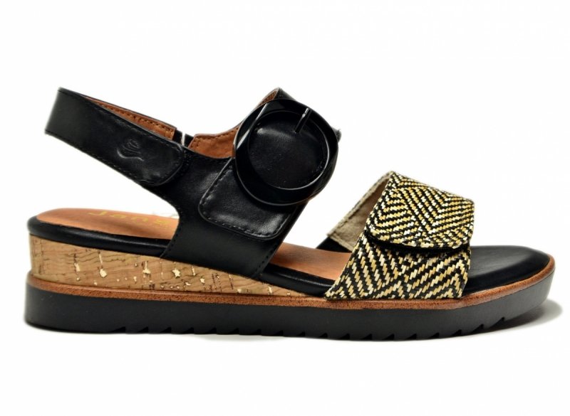 Sandały czarne beż 36 JANA 28776 na platformie koturnie beżowe