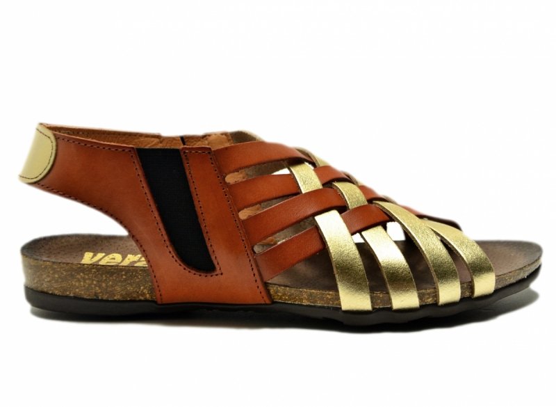 Sandały camel złote 40 skóra VERANO 1101 skórzane brązowe plecionka