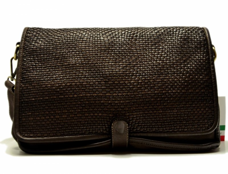 TOREBKA skóra vintage skórzana brązowa damska czekolada plecionka