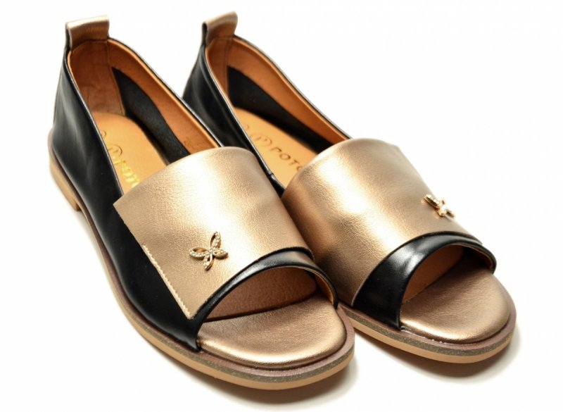 Baleriny czarne złote 38 skóra bez palcy POTOCKI 19397 damskie skórzane 