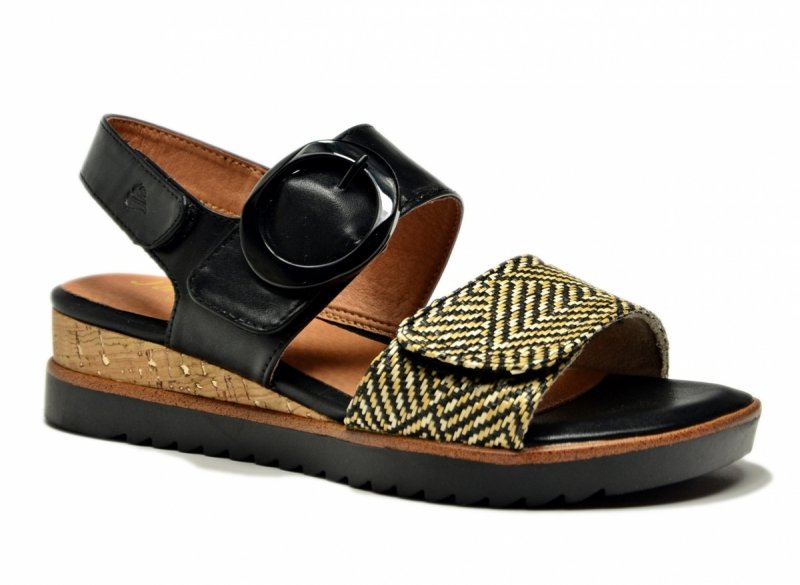 Sandały czarne beż 40 JANA 28776 na platformie koturnie beżowe