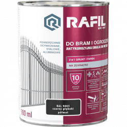 Rafil 0,9L Bram Ogrodzeń Czarny RAL9005 PÓŁMAT farba ocynk stal aluminium bramy ogrodzenia do Głęboki