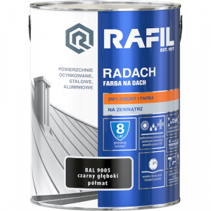Radach 5L Czarny RAL9005 PÓŁMAT farba na dach Rafil ocynk stal aluminium Głęboki 