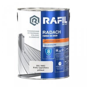 Radach 5L Biały Sygnałowy RAL9003 PÓŁMAT farba na dach Rafil ocynk stal aluminium 