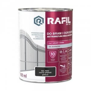 Rafil 0,9L Bram Ogrodzeń Czarny RAL9005 PÓŁMAT farba ocynk stal aluminium bramy ogrodzenia Głęboki