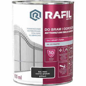 Rafil 0,9L Bram Ogrodzeń Czarny RAL9005 PÓŁMAT farba ocynk stal aluminium bramy ogrodzenia do Głęboki