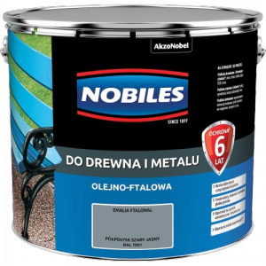 Nobiles olejna 10L SZARY JASNY RAL7001 Ftalonal farba olejno-ftalowa drewna metalu betonu emalia
