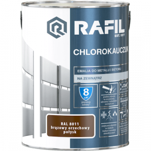 Rafil Chlorokauczuk 5L BRĄZ-OWY Orzech-owy RAL8011 brązowa farba metalu betonu emalia chlorokauczukowa 