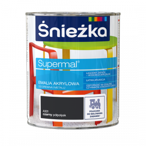 Śnieżka Emalia Akrylowa 0,8L CZARNY A301 PÓŁPOŁYSK czarna Farba Supermal wodna szybkoschnąca