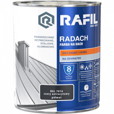 Radach 0,75L ANTRACYT-OWY RAL7016 PÓŁMAT farba na dach Rafil szary  ocynk stal aluminium 