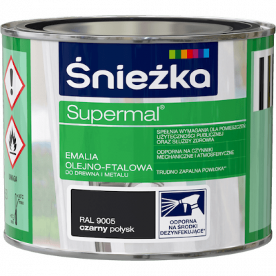 Śnieżka Olejna CZARNY RAL9005 czarna 0,2L Supermal farba olejno-ftalowa drewna metalu emalia połysk