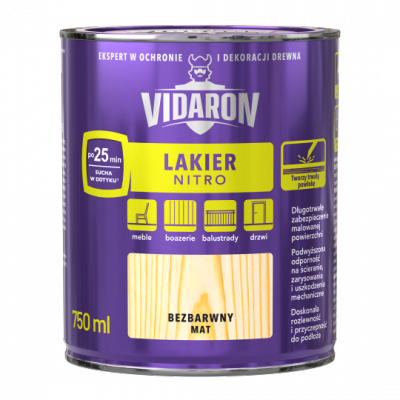 Vidaron Lakier Nitro Bezbarwny MAT-owy 0,75L do drewna szybkoschnący wewnętrzny