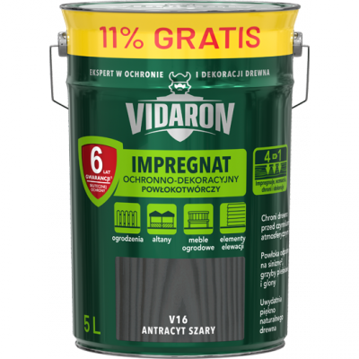 Vidaron Impregnat 4,5L + 0,5L V16 ANTRACYT-OWY Szary do drewna powłokotwórczy ochronny ogrodzeń altan elewacji ochronny