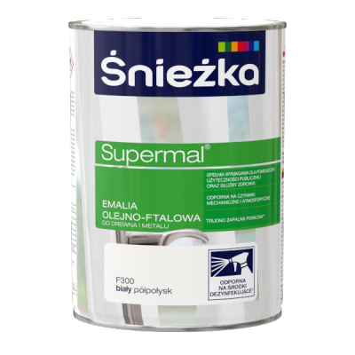 Śnieżka Olejna BIAŁY PÓŁPOŁYSK F300 0,8L Supermal farba olejno-ftalowa drewna metalu emalia połysk