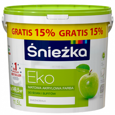 Śnieżka Eko Hipoalergiczna Emulsja 10L + 1,5L = 11,5L Biała Akrylowa biały farba Śnieżnobiała  - TYLKO ODBIÓR OSOBISTY LUB WYSYŁKA NA PALECIE