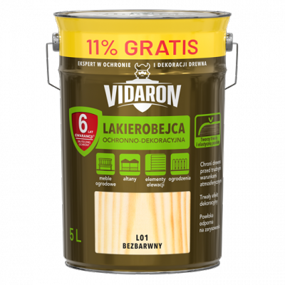 Vidaron Lakierobejca 4,5L + 0,5L L01 Bezbarwny do drewna ochronno-dekoracyjna połysk