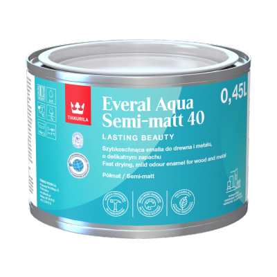 Tikkurila Everal Aqua 0,45L BIAŁA Semi Matt 40 półmat emalia akrylowa do wnętrz i na zewnątrz