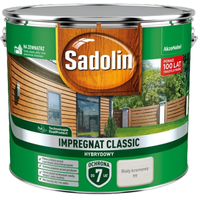 Sadolin Classic impregnat 9L BIAŁY KREMOWY 99 do drewna clasic Hybrydowy płotów altanek fasad