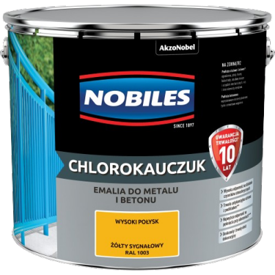 Chlorokauczuk 10L RAL1003 ŻÓŁTY SYGNAŁOWY Nobiles farba metalu betonu żółta emalia stali żeliwa