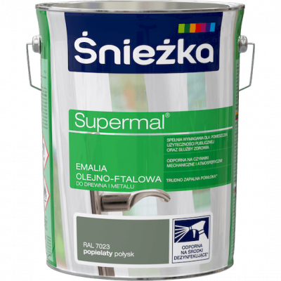 Śnieżka Olejna POPIELATY RAL7023 szara 5L Supermal farba olejno-ftalowa drewna metalu emalia  połysk