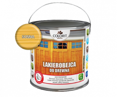 Colorit Lakierobejca Do Drewna 2,5L SOSNA szybkoschnąca satynowa farba wodna boazerii elewacji okien drzwi