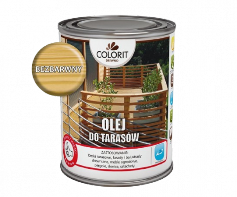 Colorit Olej Do Drewna Tarasów 0,75L BEZBARWNY Z UV 750ml mebli ogrodowych desek tarasowych