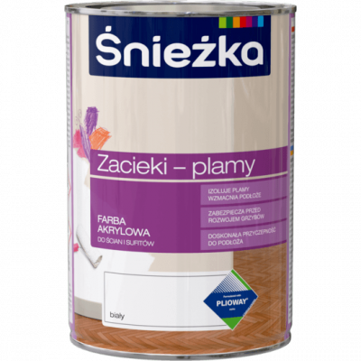 Śnieżka Farba Na Zacieki i Plamy 1L zacieków wodnych sadzy nikotynie plam do BIAŁA akrylowa
