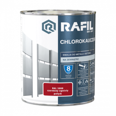 Rafil Chlorokauczuk 0,75L Czerwony Ognisty RAL3000 czerwona farba metalu betonu emalia chlorokauczukowa
