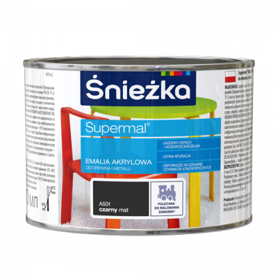 Śnieżka Emalia Akrylowa 0,4L CZARNY A501 MAT Farba czarna Supermal wodna szybkoschnąca