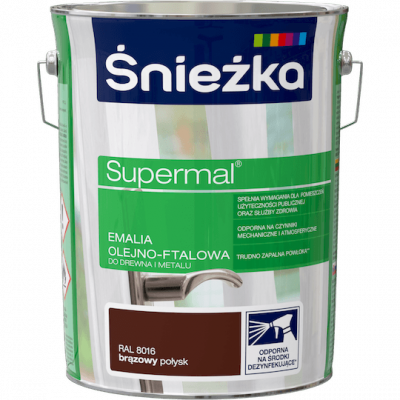 Śnieżka Olejna BRĄZ-OWY RAL8016 brązowa 5L Supermal farba olejno-ftalowa drewna metalu emalia  połysk