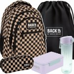 MŁODZIEŻOWY SZKOLNY PLECAK BACKUP KOMPLET 5 elem. SZACHOWNICA BEŻOWA KRATA