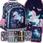 PLECAK JEDNOROŻEC SZKOLNY DO 1 KLASY KOMPLET 3w1 DZIEWCZĘCY UNICORN DERFORM