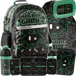 KOMPLET 5w1 GAMER PLECAK DLA CHŁOPAKA SZKOLNY PIKSELE GAMING GRA PIKSELE