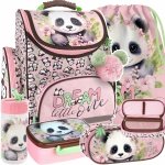 TORNISTER z PANDĄ SZKOLNY ZESTAW 5w1 DLA DZIEWCZYNY Z MISIEM DO 1 KLASY