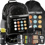 PLECAK  SMILEY SZKOLNY EMOTKI DO 1-3 KLASY PODSTAWÓWKI EMOTIKONY ZESTAW 5w1