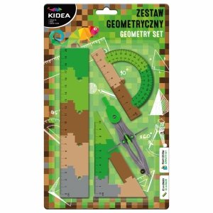 ZESTAW GEOMETRYCZNY 4 elem PUZZLE 20 cm EKIERKA CYRKIEL KĄTOMIERZ KIDEA