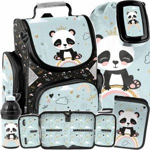 KOMPLET 5el TORNISTER SZKOLNY MIŚ PANDA DLA DZIEWCZYNKI DO 1 KLASY MIĘTOWY