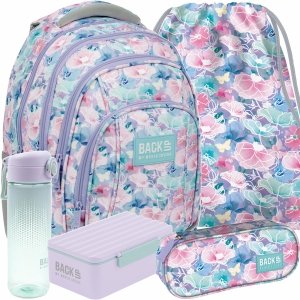 KWIATY BACKUP PLECAK MŁODZIEŻOWY KWIATKI SZKOLNY DZIEWCZĘCY KOMPLET 5w1