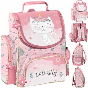 DZIEWCZĘCY TORNISTER SZKOLNY Z KOTKIEM DO 1 KLASY KOTEK DO PODSTAWÓWKI PASO