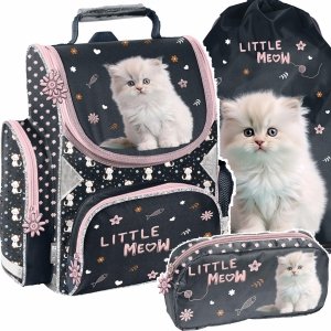 TORNISTER ZESTAW 3el DZIEWCZĘCY SZKOLNY Z KOTKIEM DO 1 KLASY KOTEK CATS