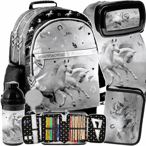 KONIE PLECAK SZKOLNY DLA DZIEWCZYNY ZESTAW 5w1 Z KONIEM HORSE PASO