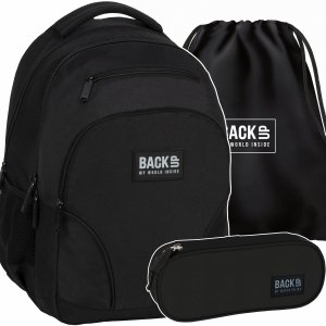 ZESTAW 3w1 BACKUP CZARNY PLECAK DUŻY SZKOLNY MŁODZIEŻOWY 3 KOMOROWY