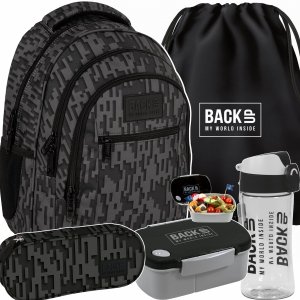 PLECAK MŁODZIEŻOWY CZARNY BACKUP SZKOLNY DERFORM 4 komorowy KOMPLET 5w1