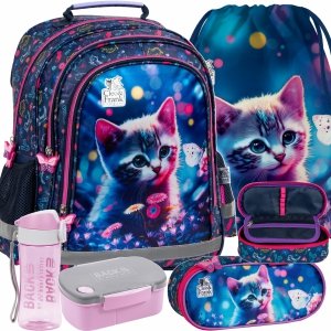 ZESTAW 5w1 KOT CATS PLECAK Z KOTKAMI DLA DZIEWCZYNY SZKOLNY DO PODSTAWÓWKI
