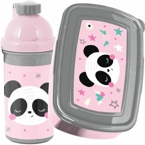 PANDA ZESTAW 2w1 BIDON ŚNIADANIÓWKA DLA UCZENNIC Z PANDAMI DO SZKOŁY PASO