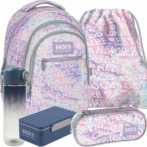 MŁODZIEŻOWY PLECAK BACKUP DZIEWCZĘCY SZKOLNY KOMPLET 5w1 KREMOWE NAPISY