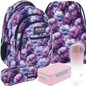 PLECAK MŁODZIEŻOWY BACKUP DLA DZIEWCZYNY SZKOLNY KWIATY KOMPLET 5w1 VIOLET