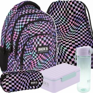 PLECAK SZKOLNY MŁODZIEŻOWY BACKUP DLA DZIEWCZYNY SZACHOWNICA ZESTAW 5w1