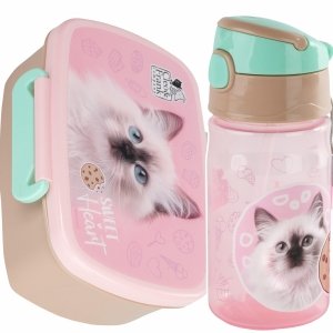 BIDON ŚNIADANIÓWKA KOTEK DERFORM DLA DZIEWCZYNEK ZESTAW 2w1 z KOTKIEM CATS