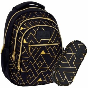 MŁODZIEŻOWY PLECAK BACKUP GEOMETRIC GOLD DZIEWCZĘCY SZKOLNY KOMPLET 2w1